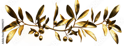 Golden olive branch crown, golden leaves and olives on the headband, on white background, generative ai photo