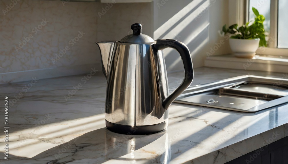 Sleek coffee maker on a kitchen countertop next to a sink, AI-generated. Sleek coffee maker on a kitchen countertop next to a sink, AI-generated.