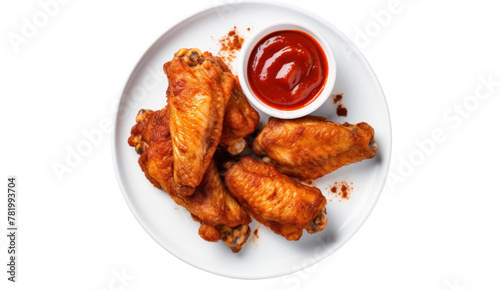 Air fryer chicken wings glazed with hot chilli sauce isolated on transparent and white background.PNG image.