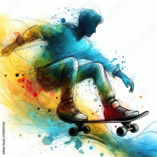 Skateboarding in watercolor in Generative AI.
