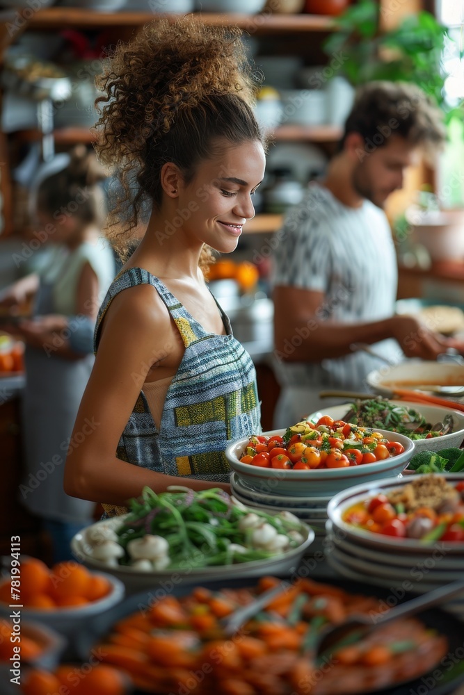 Woman preparing food in the kitchen, vegetarians, selective focus