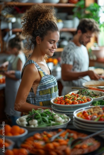 Woman preparing food in the kitchen  vegetarians  selective focus