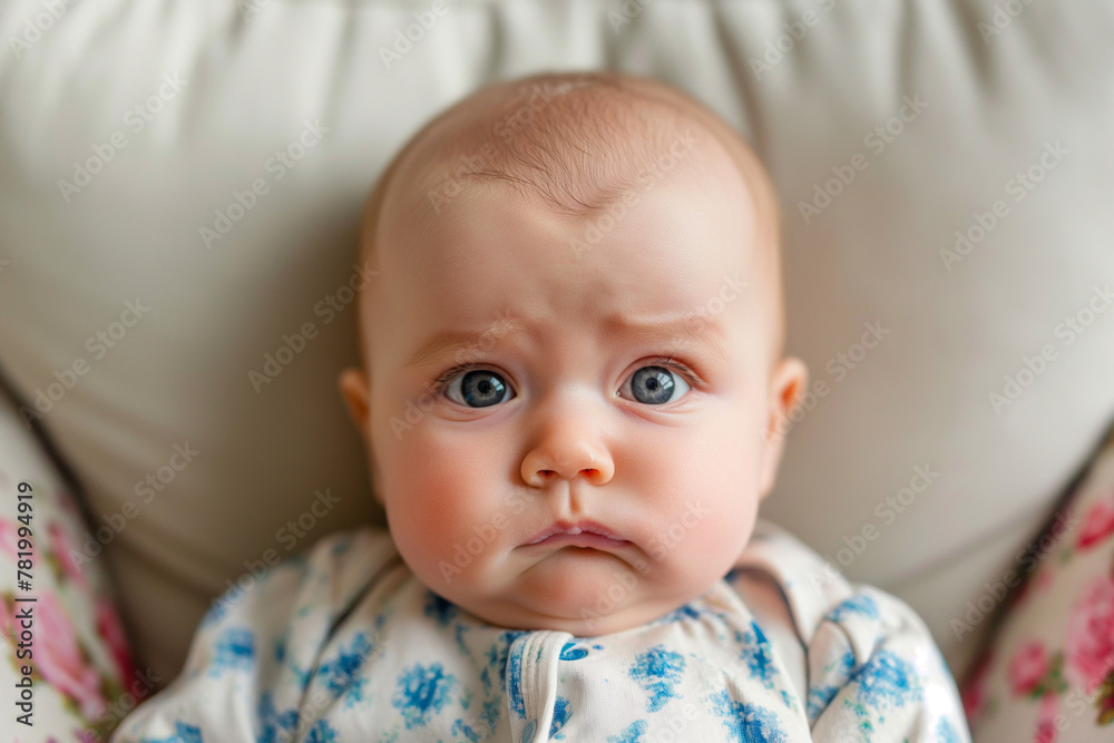Grumpy Baby with a Frown in Pajamas Grumpy Baby with a Frown in Pajamas