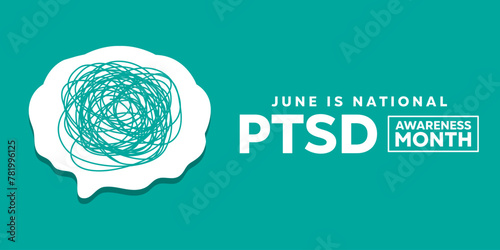 National PTSD Awareness Month. Brain. Great for cards, banners, posters, social media and more. Light blue background. photo