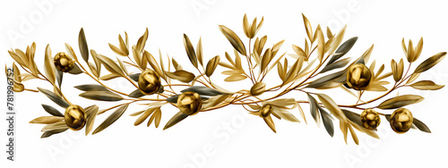 Golden olive branch crown, golden leaves and olives on the headband, on white background, generative ai