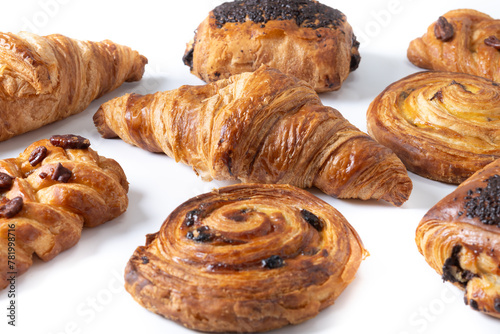 Set of bakery pastries isolated on white background