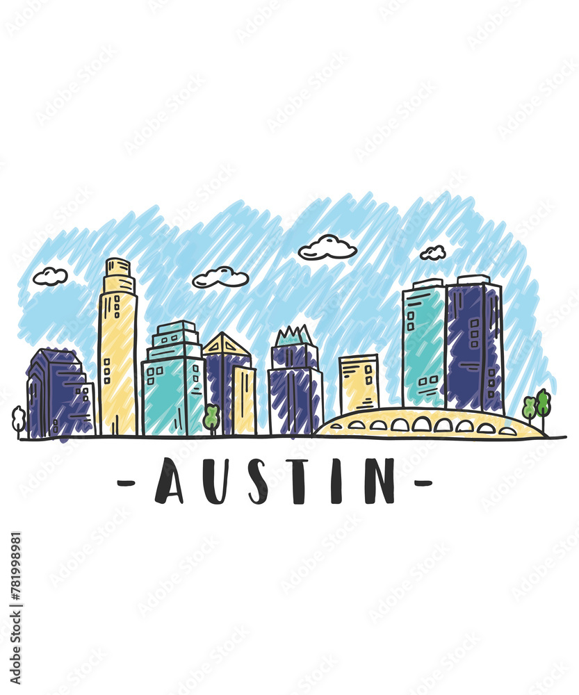 Austin Urban Landscape Skyline Doodle