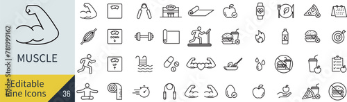 線の編集ができるベクターの筋力の線画アイコンセット（アウトライン化していない）