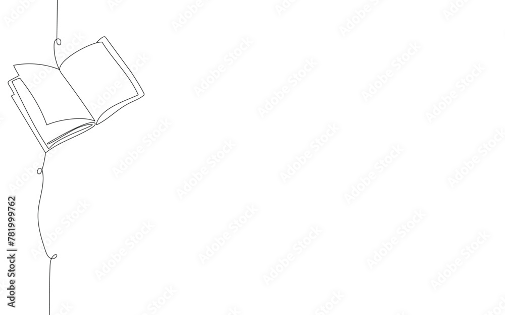 Single one line drawing of open text book for study, minimalistic background. Back to school minimalist, education concept. Continuous simple line draw style design graphic vector illustration. Single one line drawing of open text book for study, minimalistic background. Back to school minimalist, education concept. Continuous simple line draw style design graphic vector illustration.