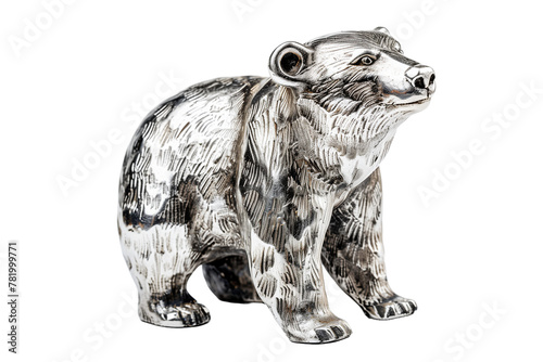 Silver Bear Sculpture Indicating Bear Market - Isolated on White Transparent Background  PNG 