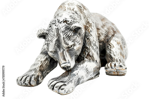 Silver Bear Sculpture Symbolizing Market Trend - Isolated on White Transparent Background, PNG  © Lumi