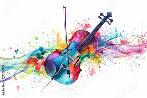 Colorful cello splashed with flora illustration isolated on white background