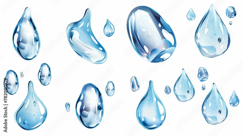 Dew drops, raindrops, and clear water drops isolated on white background. Modern realistic set of pure aqua liquid flows, condensation on cool surfaces.