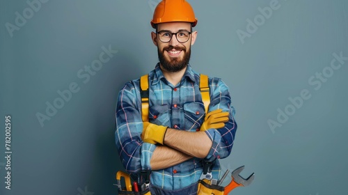 cheerful mature Worker in place of employment