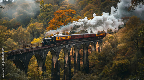 Steam train on bridge