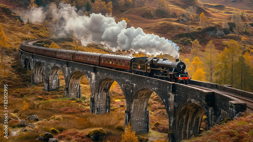 Steam train on bridge