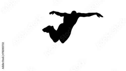 3D Render :  a silhouette male character perform butterfly style swimming  with white background, 45 degrees back view
