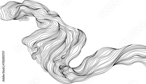 Abstract shape shin lines. Hand drawn smoke illustration. Ink painting hairstyle composition.