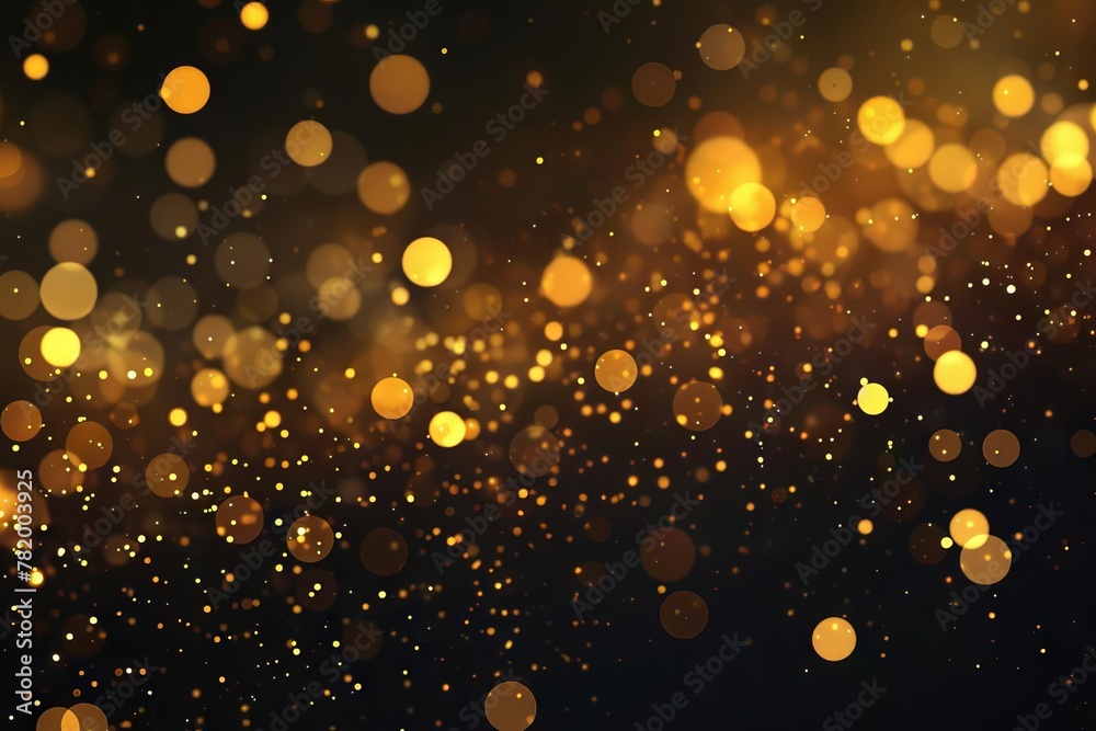 Golden glitter bokeh on black background, elegant banner design illustration