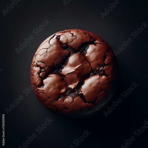 Pieces of fresh round brownie on black background