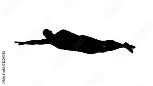 3D Render :  a silhouette male character perform Freestyle style swimming  with white background, side view
