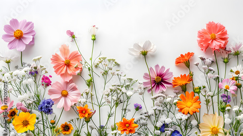 Spring or summer field flowers on a white background 