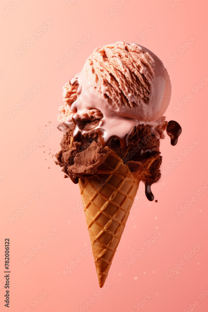 A tasty chocolate ice cream on a peach background. A tasty chocolate ice cream on a peach background.