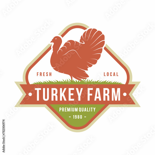 Turkey farm emblem logo design vector illustration