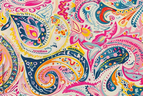 Intricate swirling shapes in a 90s-inspired paisley pattern with vibrant colors AI Image