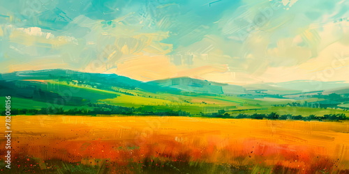 Easter Monday backgrounds featuring rolling hills and colorful meadows. photo