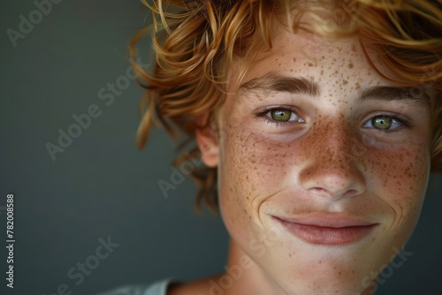 Portrait of a red-haired, green-eyed guy with freckles.