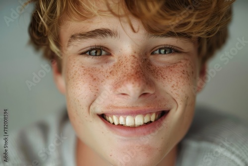 Funny red-haired guy with freckles in close-up.