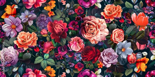Bold colors enhance the captivating beauty of this large 90s floral pattern AI Image