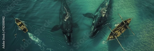 Family of whales in the ocean top view generated AI photo
