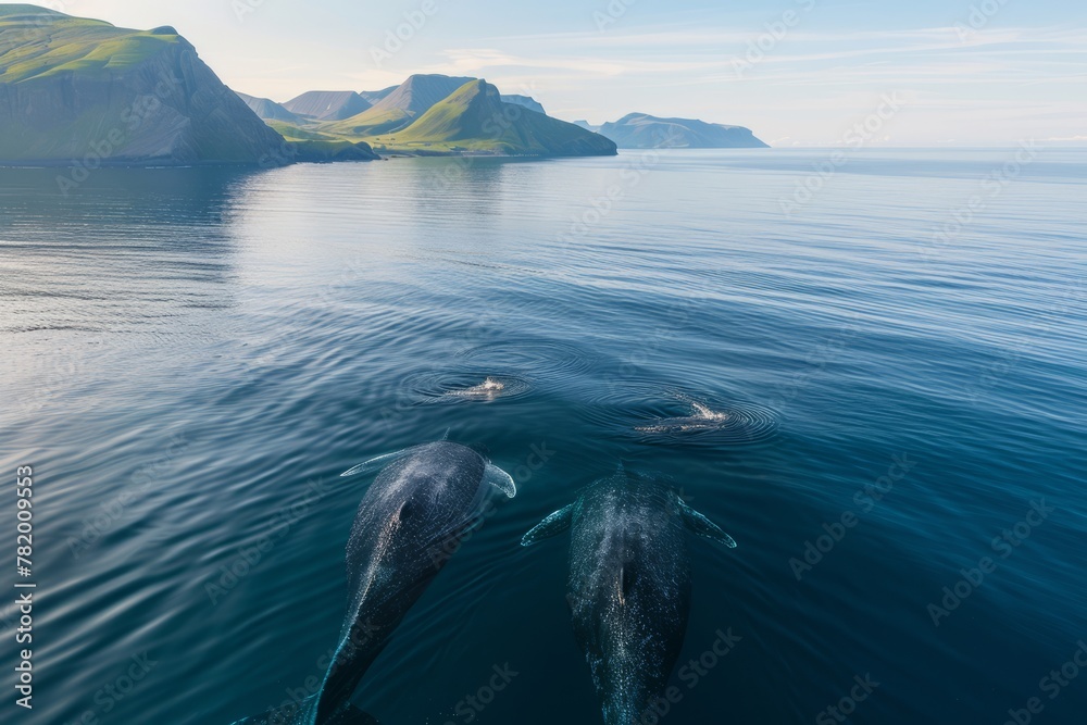 Fototapeta premium Family of whales in the ocean top view generated AI