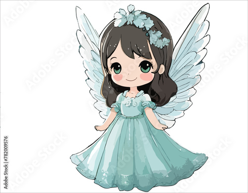 Prina chibi angel pale blue palette long pale green dress photo