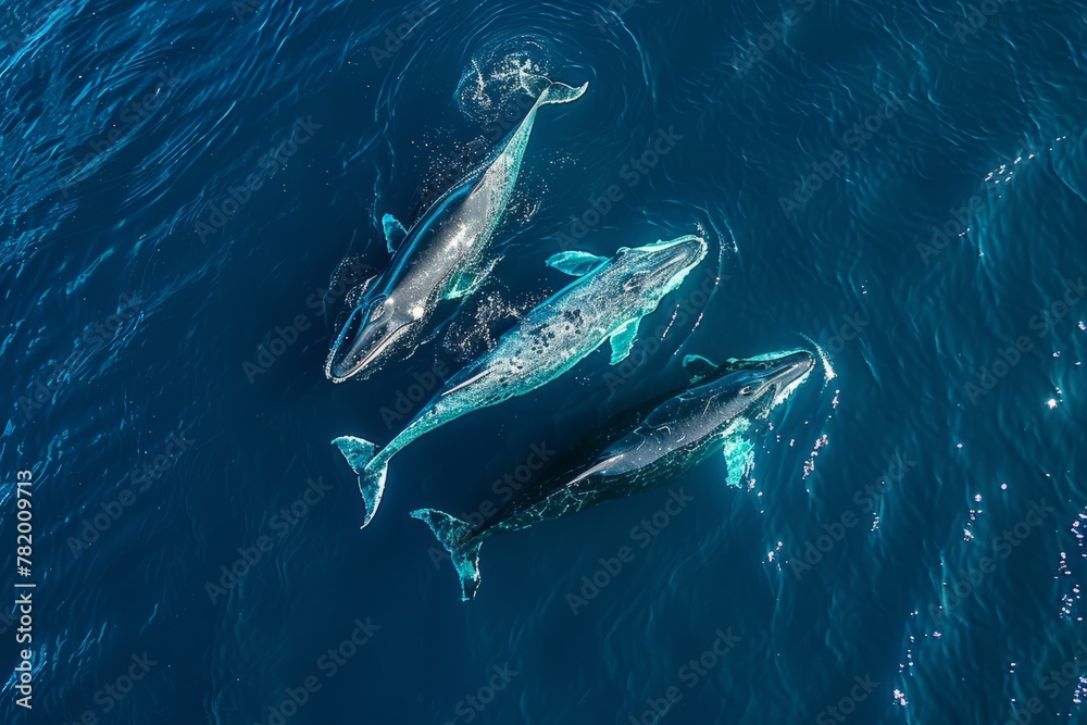 Fototapeta premium Family of whales in the ocean top view generated AI