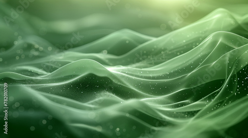 Vector art background, 3D wave background of green shade with bright sparkling fog in the lowlands