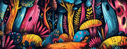 Vibrant forest field graffiti colorful background
