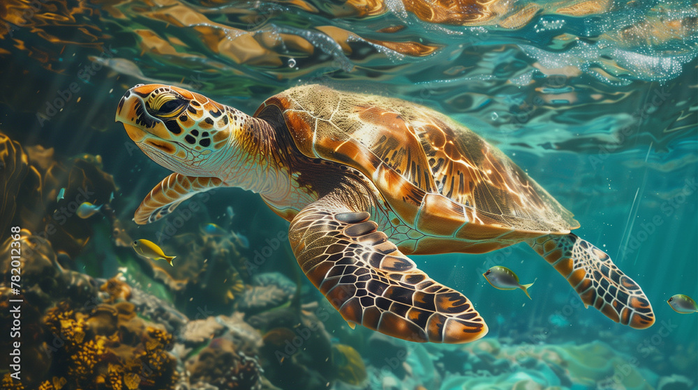 Fototapeta premium Turtle swimming underwater