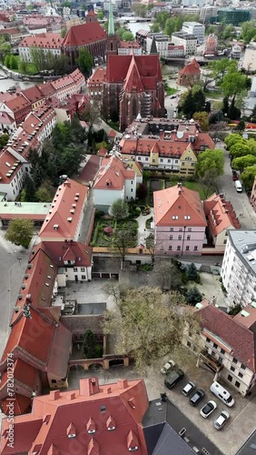 Aerial view of the Cathedral Island (Ostrów Tumski) in Wroclaw, Poland, including the Wrocław Cathedral (Cathedral of St. John the Baptist, Polish: Archikatedra św. Jana Chrzciciela) photo