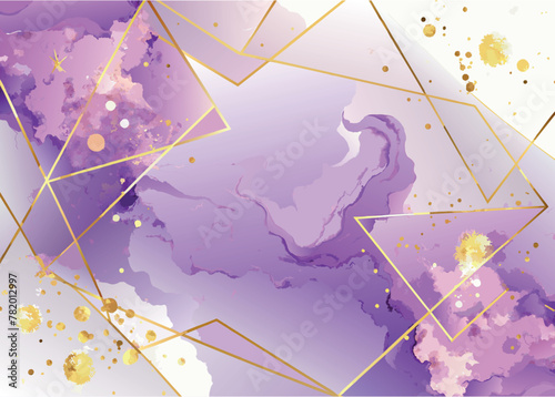 Mauve liquid purple background with gold lines and gold spots