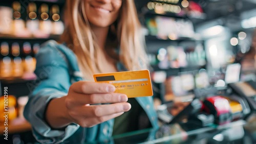 Customer paying with credit card in shop photo