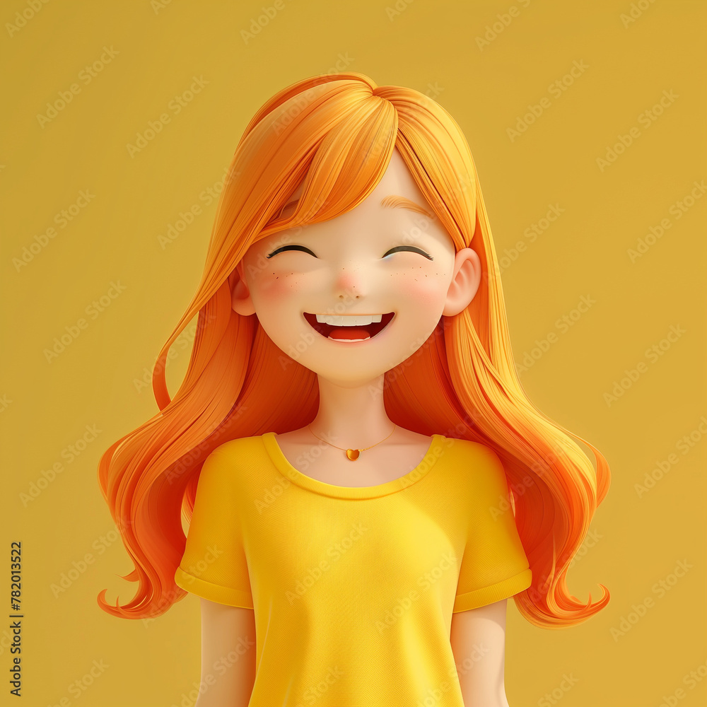 portrait of cute smiling red head girl in yellow t-shirt. Teen character 3d render avatar minimal style portrait of cute smiling red head girl in yellow t-shirt. Teen character 3d render avatar minimal style
