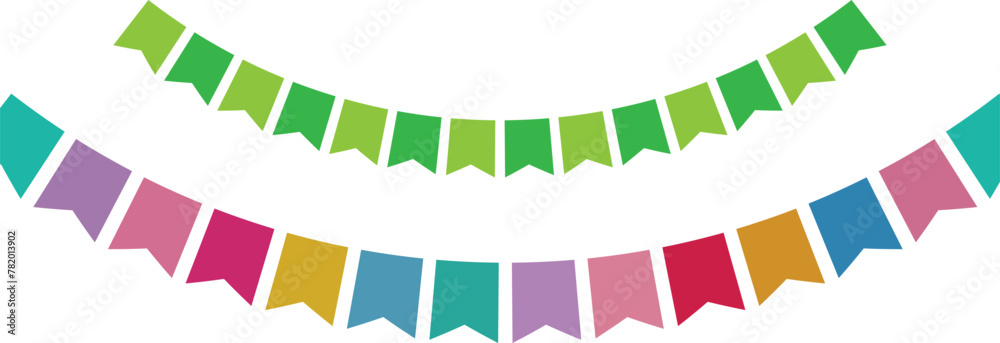 Fototapeta premium Carnival garland with flags. Decorative colorful party pennants for birthday celebration, festival and fair decoration