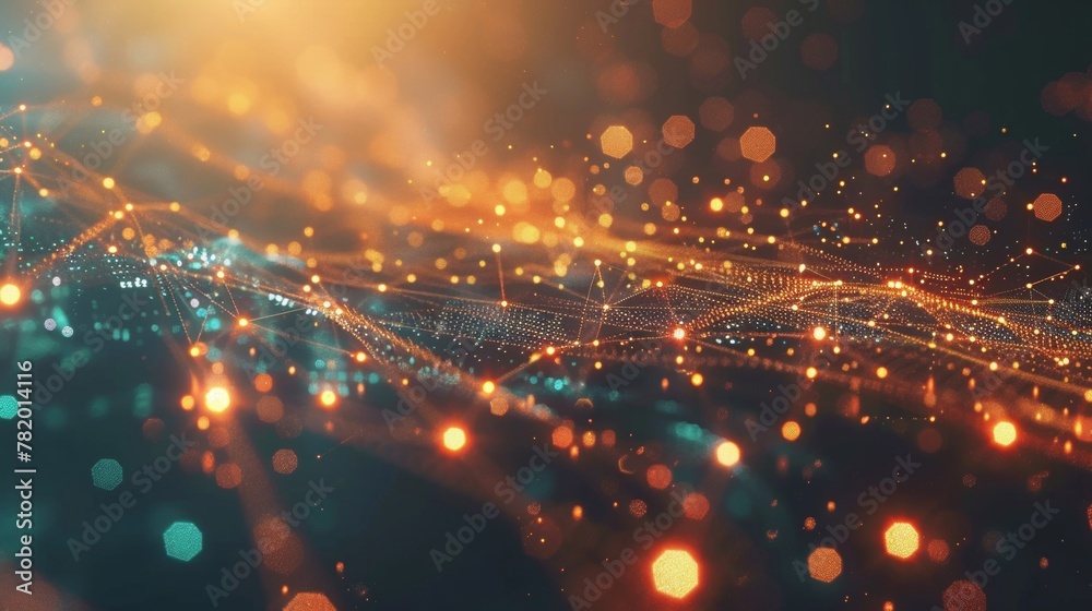 Fototapeta premium Dynamic abstract background with a network of connected glowing dots and lines representing data connectivity.