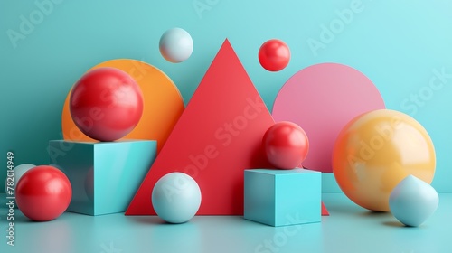 3D Geometric Shapes: A 3D vector illustration of a cube, pyramid, and sphere