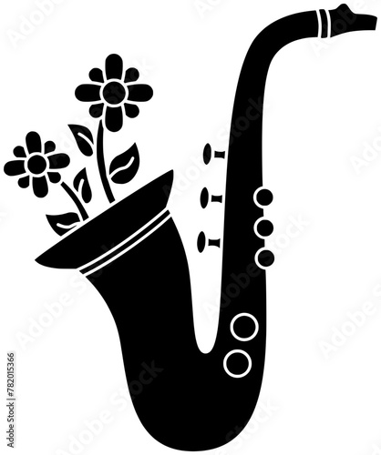 saxophone illustration music silhouette instrument logo musical icon black art sound jazz musician flower festival party spring outline melody shape blossom orchestra sax for vector graphic background