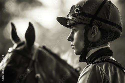 Closeup shot of a jockey at a grand prix horse race