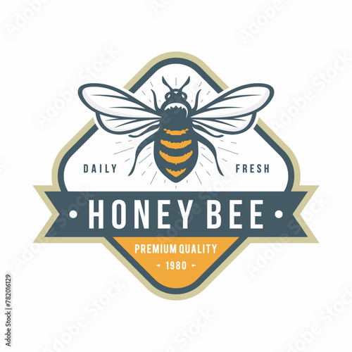 Honey bee emblem logo design vector illustration